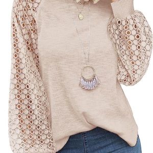 MIHOLL women's long sleeve top with lace detailing. Size medium in oatmeal